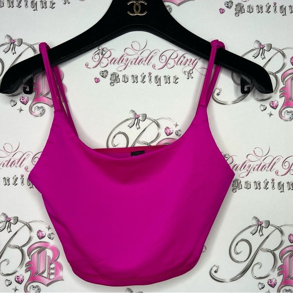 SHEIN tank top crop metallic hot pink shimmer adjustable straps bright y2k